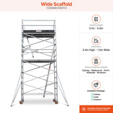 5.1m – 5.4m Wide Aluminium Mobile Scaffold Base Tower with 2 Outriggers & Kickboards